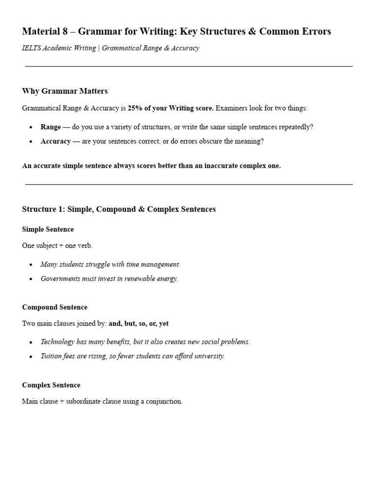 Material 8 - Grammar For Writing - Key Structures & Common Errors | PDF ...