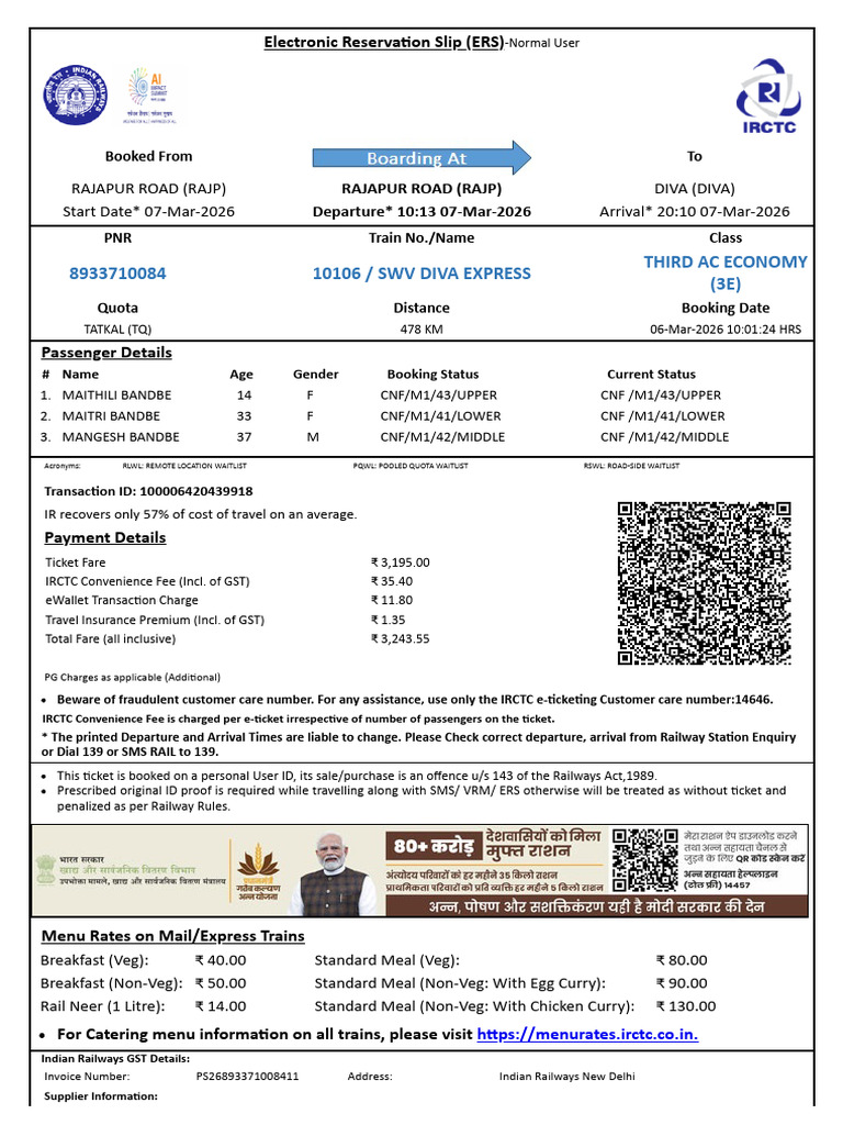 Mangesh 7th March Rajp to Diva | PDF | Identity Document