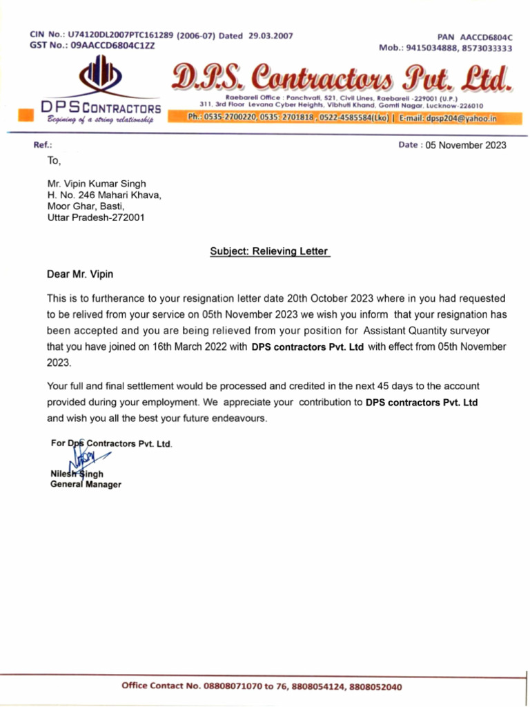 Relieving Letter | PDF