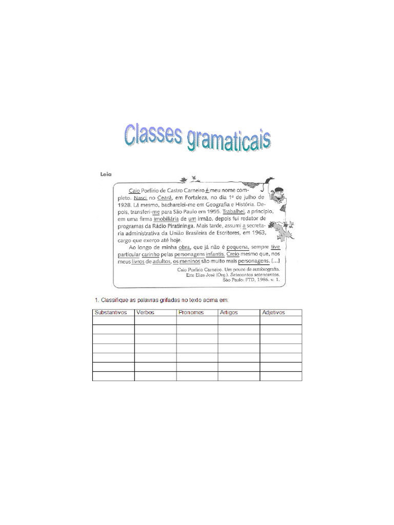 Classes Gramaticais I | PDF