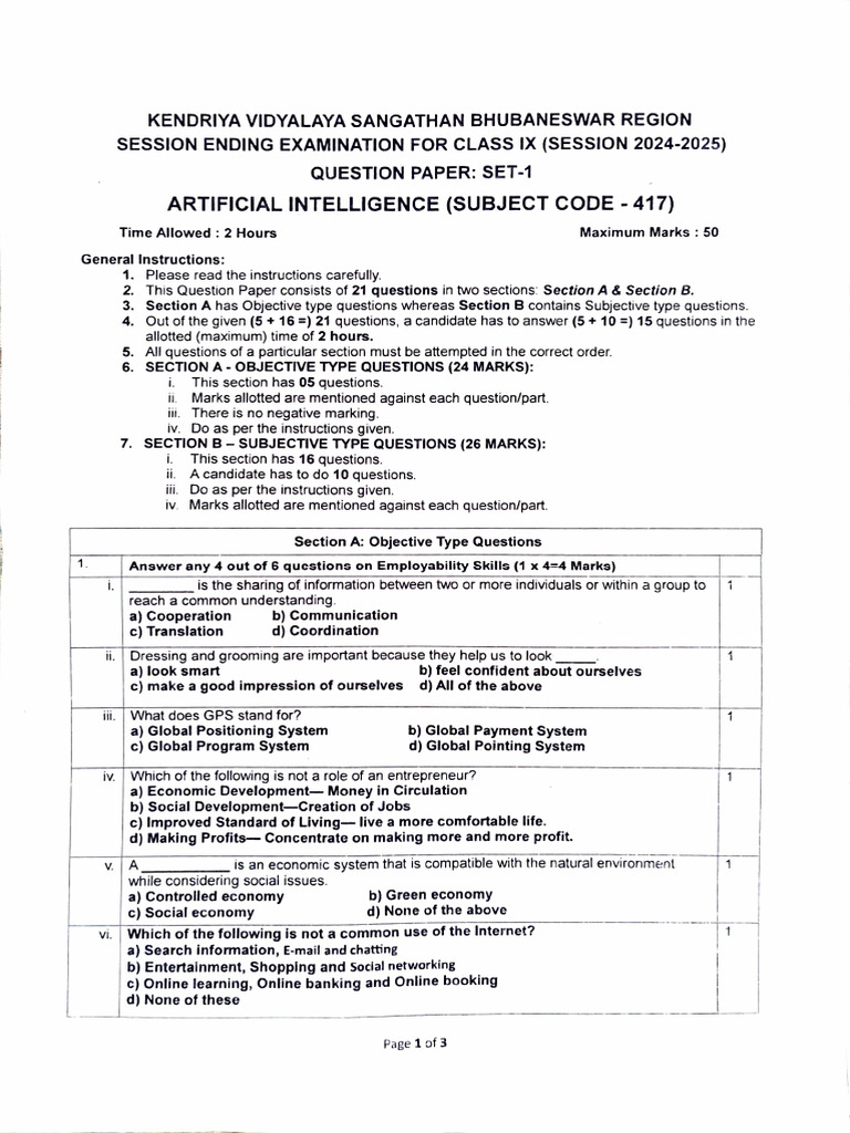 Ai Sample Question Paper | PDF | Artificial Intelligence | Intelligence ...