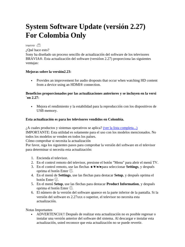 Software Update TV Sony | PDF | Archivo de computadora | USB