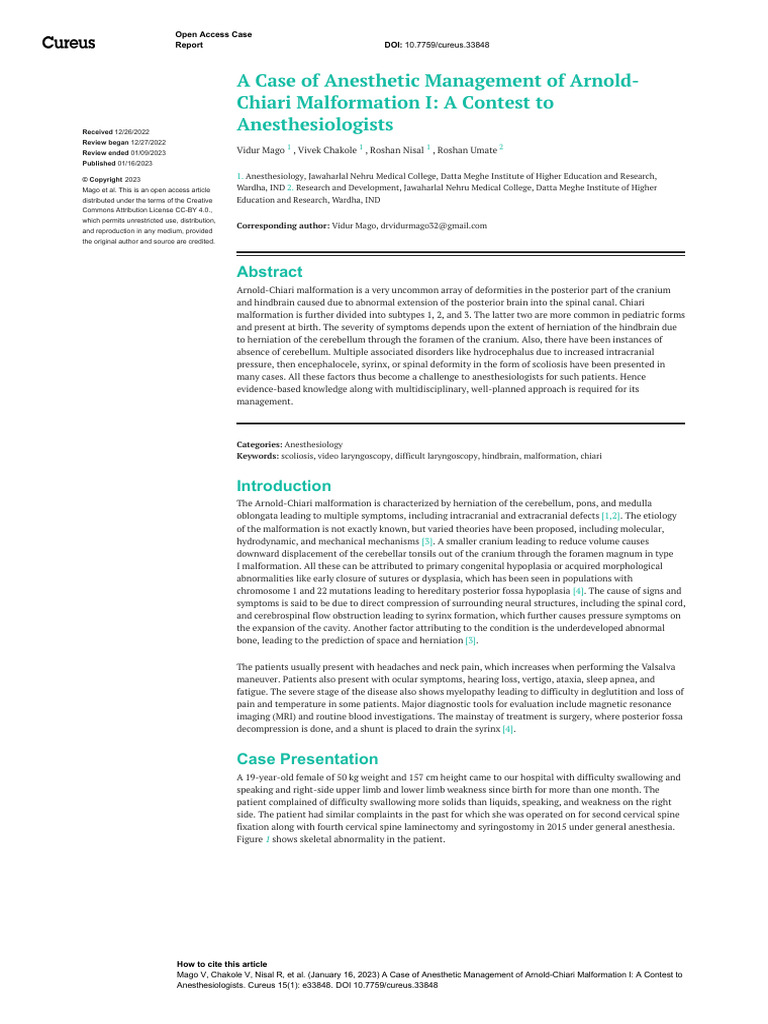 Arnold Chiari Malformation | PDF | Clinical Medicine | Medical Specialties