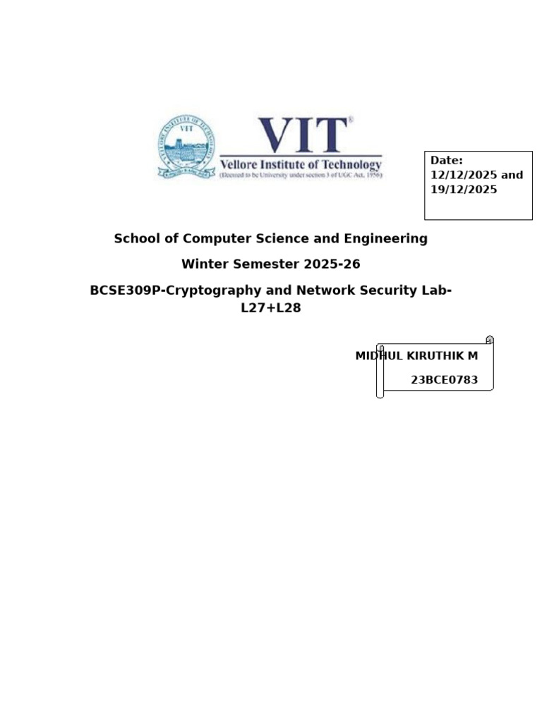 School of Computer Science and Engineering Winter Semester 2025-26 ...