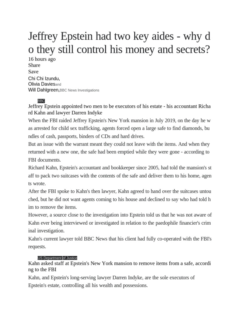 Jeffrey Epstein Had Two Key Aides | PDF
