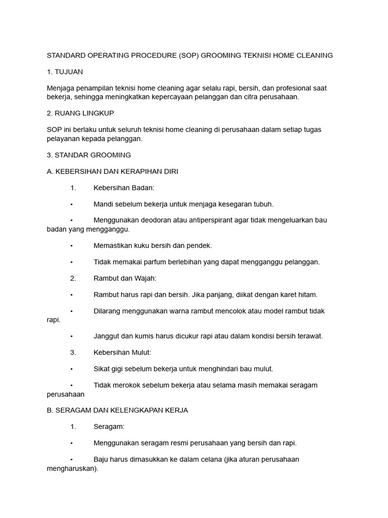 Grooming Teknisi Cleaning | PDF