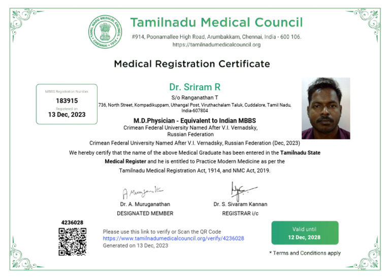 Medical Registration Certificate | PDF