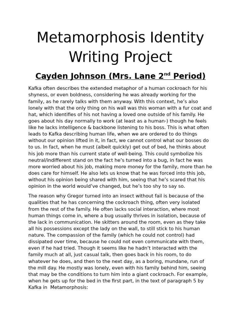 Metamorphisis Final Project Cayden Johnson | PDF | The Metamorphosis