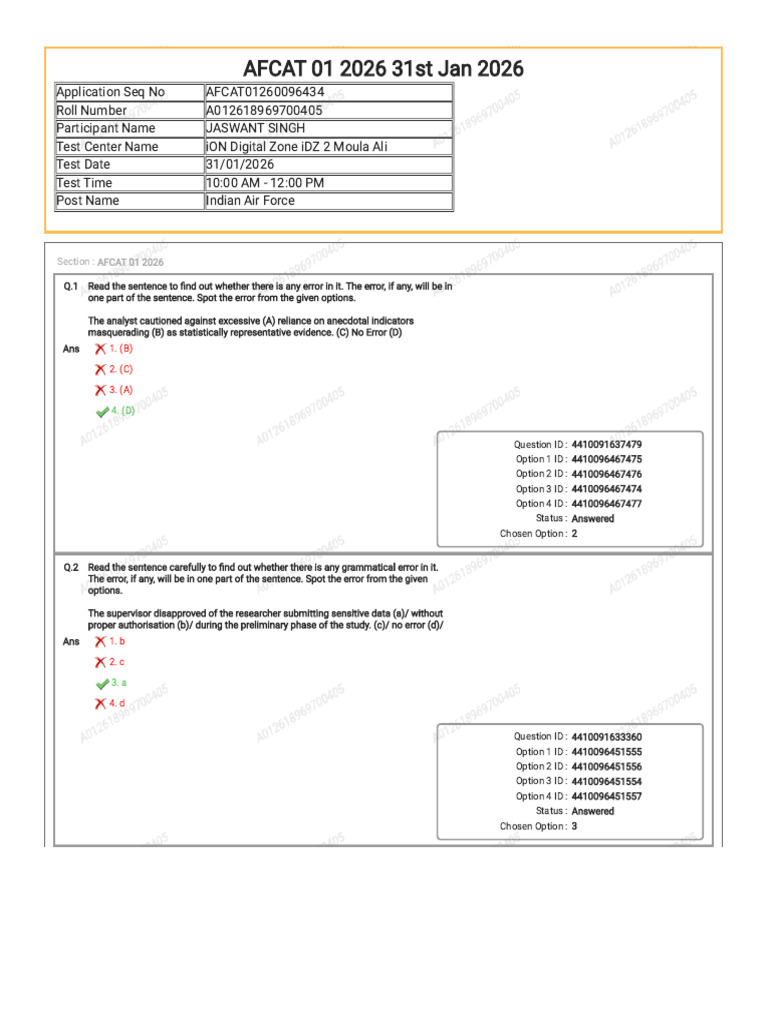 afcat answer key | PDF | Question | Theory