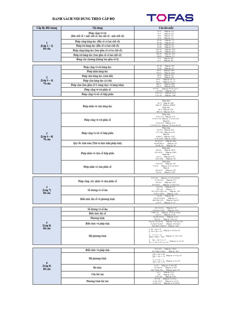 TOFAS Math_Curriculum Overview | PDF
