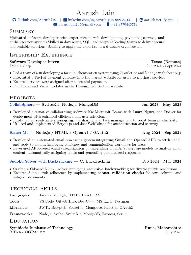 Aarush CV | PDF | Information Technology | Computing
