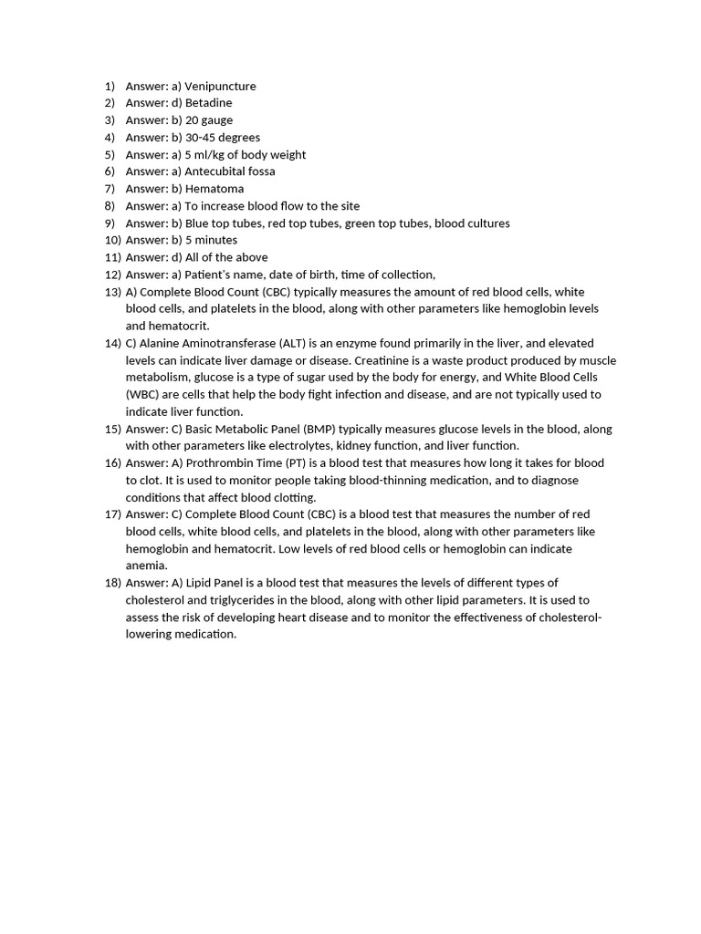 Blood Collection Answers | PDF