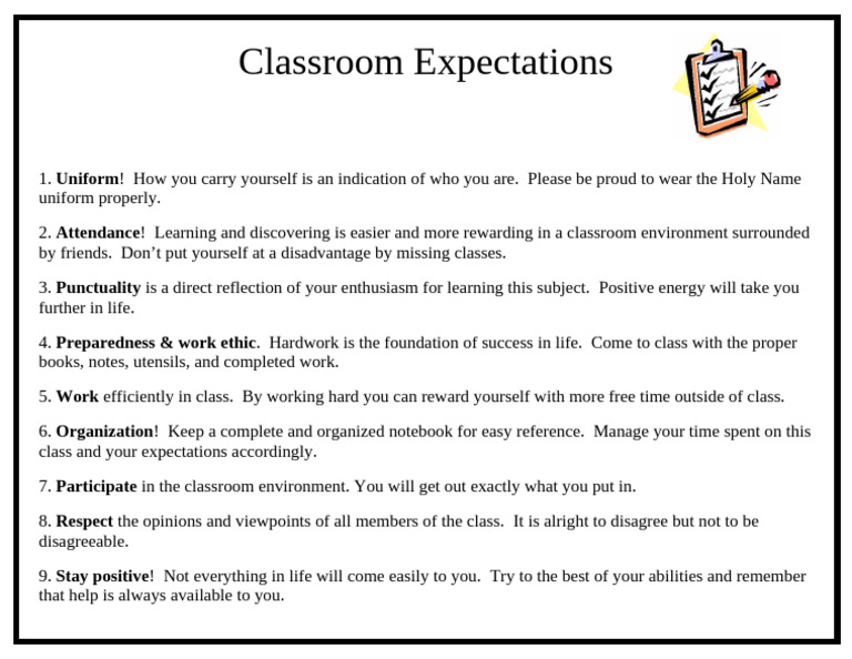 Classroom Expectations | PDF