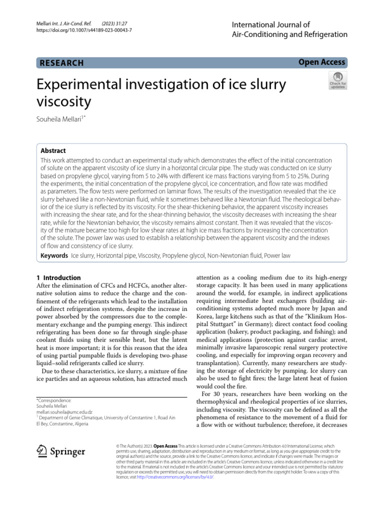Experimental Investigation of Ice Slurry Viscosity | PDF | Viscosity ...