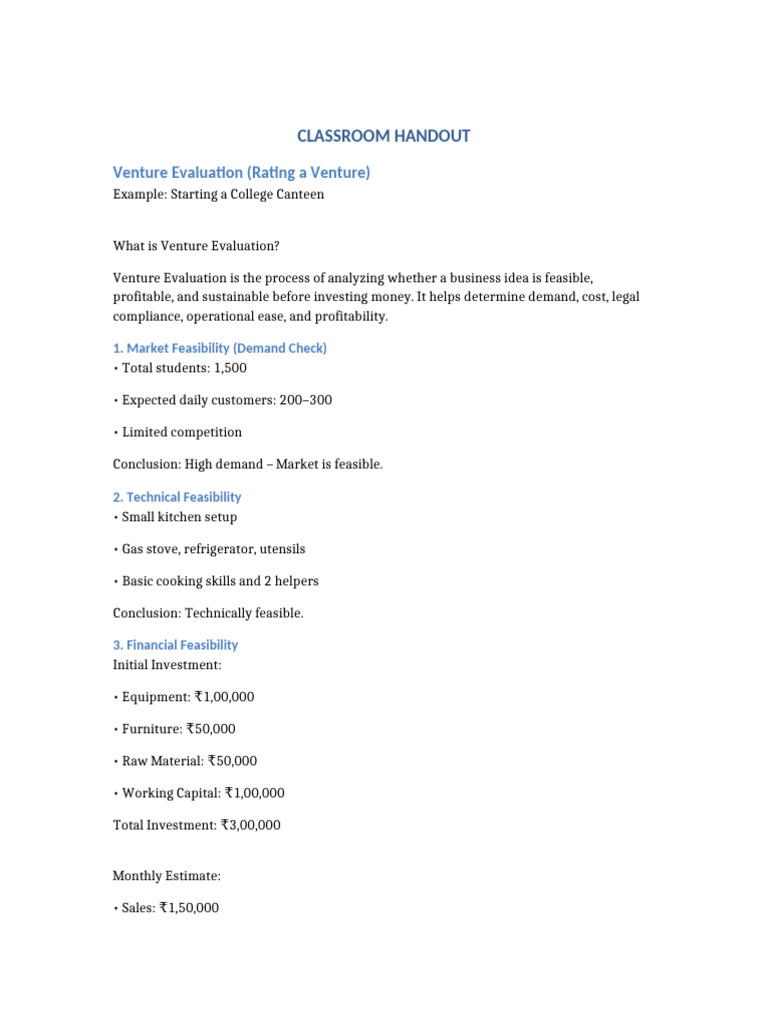 Venture Evaluation Example | PDF