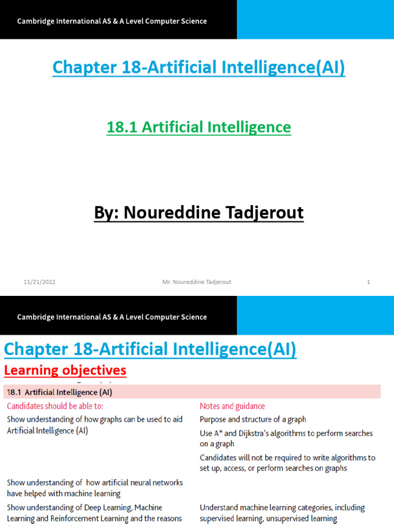 A Level Chapter 18 Artificial Intelligence (AI) | PDF | Machine ...