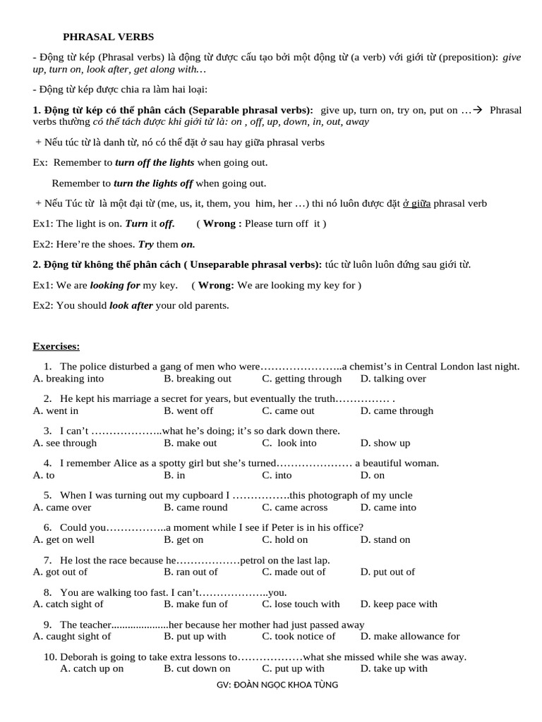 Phrasal Verbs + Article - Hs | PDF