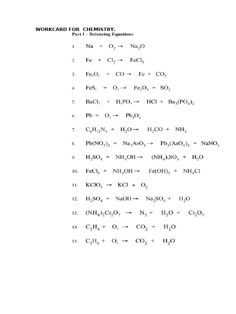 Workcard For Chemistry | PDF
