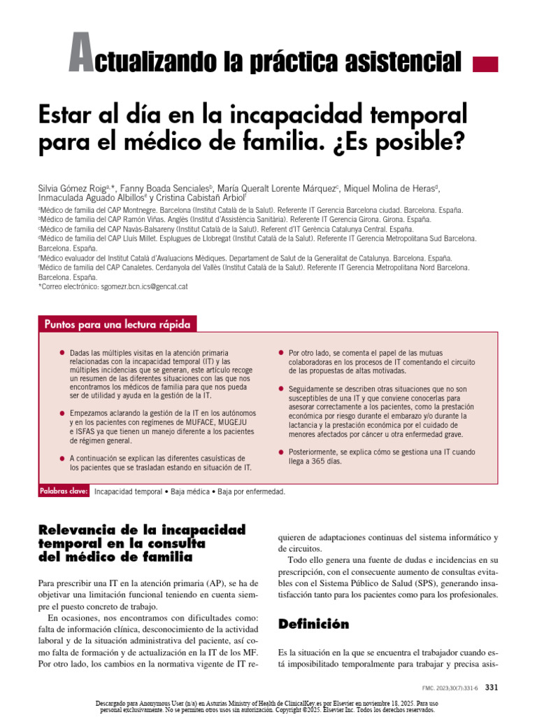 Estar Al Día en La Incapacidad Temporal | PDF | El embarazo | Cirugía