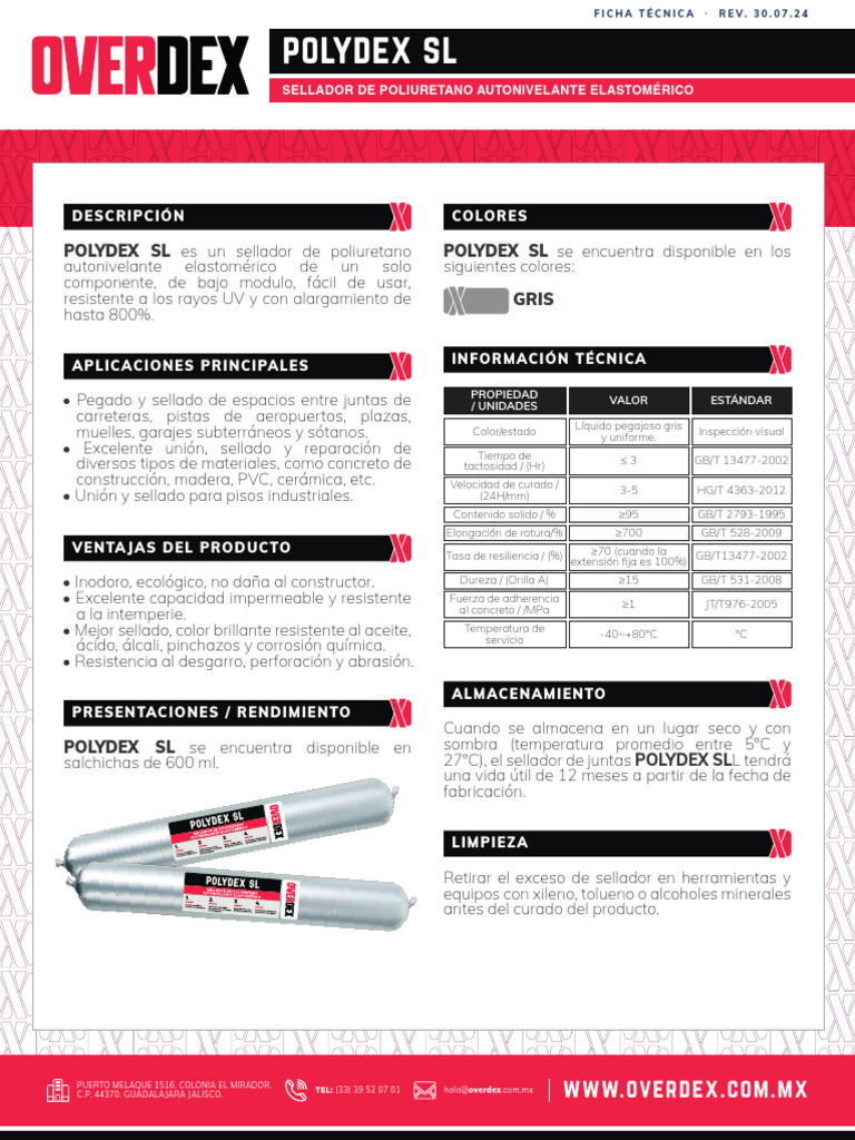 Polydex Sellador Poliuretano Salchicha Ficha Tecnica | PDF