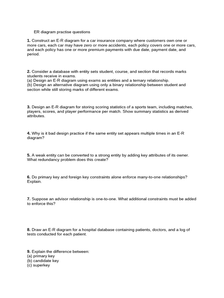 ER Diagram Practise Questions | PDF
