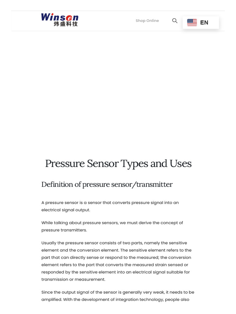Pressure Sensor Types and Uses | PDF | Pressure Measurement | Sensor