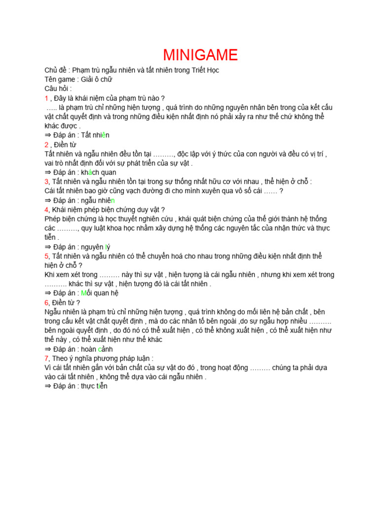 Câu hỏi MINIGAME | PDF