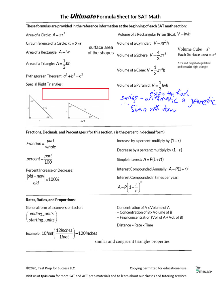 Formula Sheet For The SAT | PDF | Angle | Area