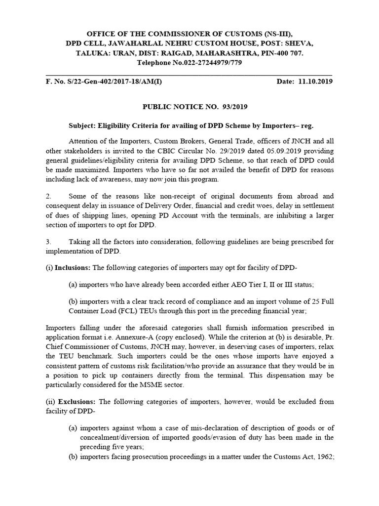 Public Notice No. 93 - 2019 | PDF | Customs | Justice
