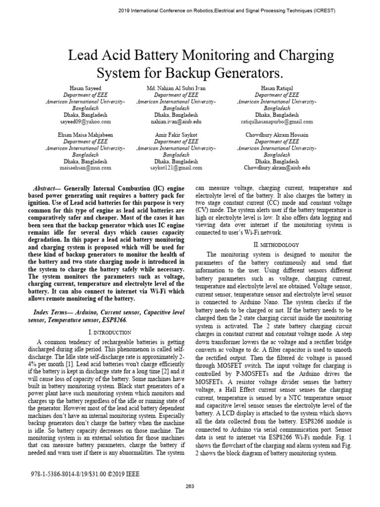 Lead Acid Battery Monitoring and Charging System For Backup Generators ...
