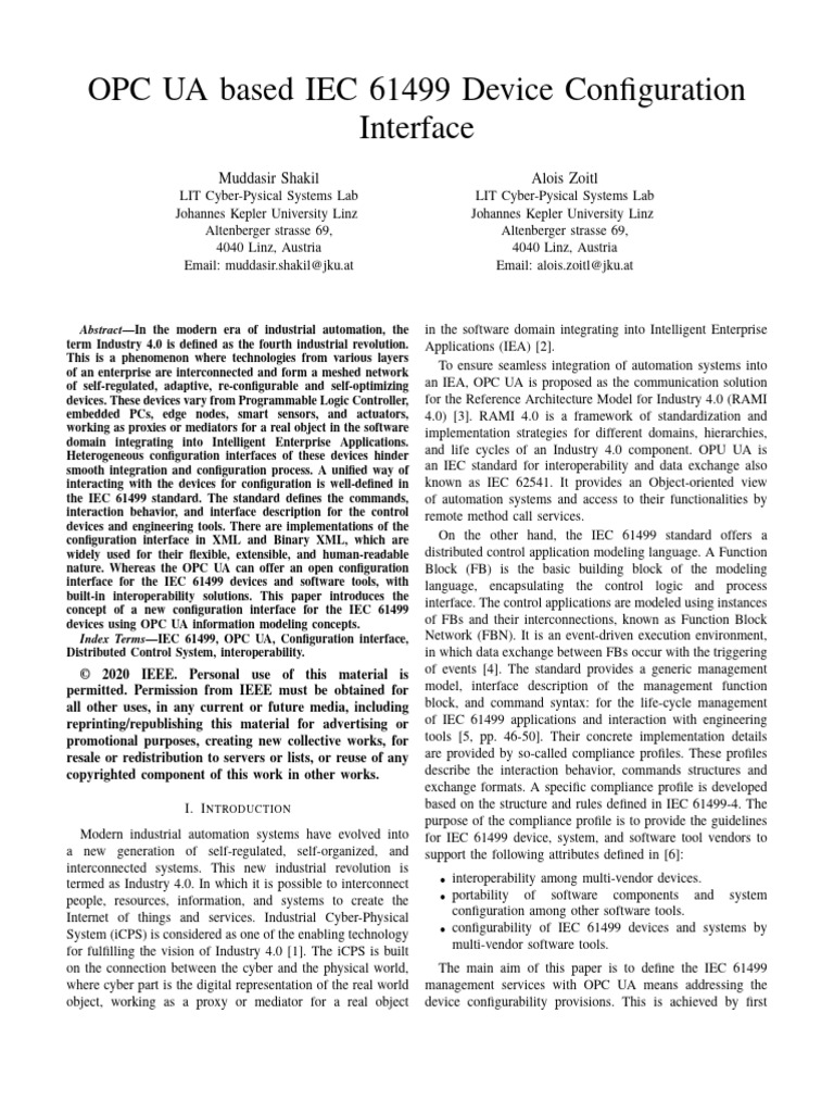 OPC UA Based IEC 61499 Device Configuration Interface | PDF | Parameter ...