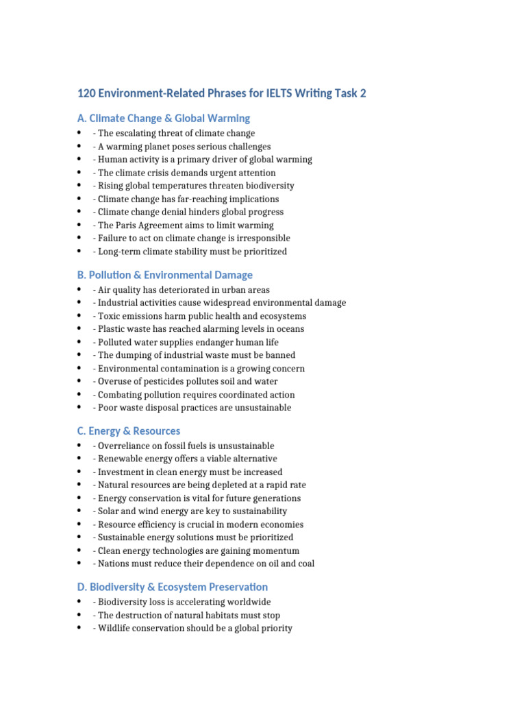 120 Environment Phrases For IELTS Writing | PDF | Climate Change ...