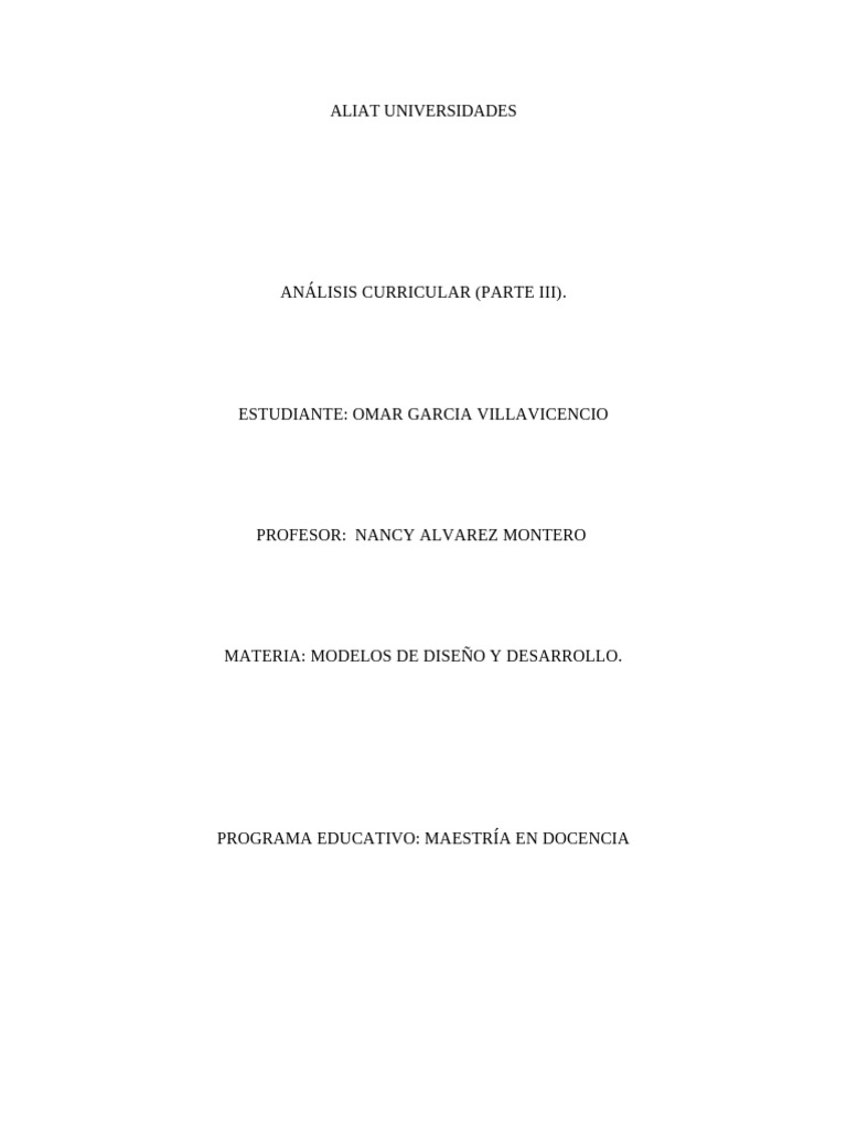Analisis Del Curriculum Parte 3 Final | PDF | Plan de estudios ...