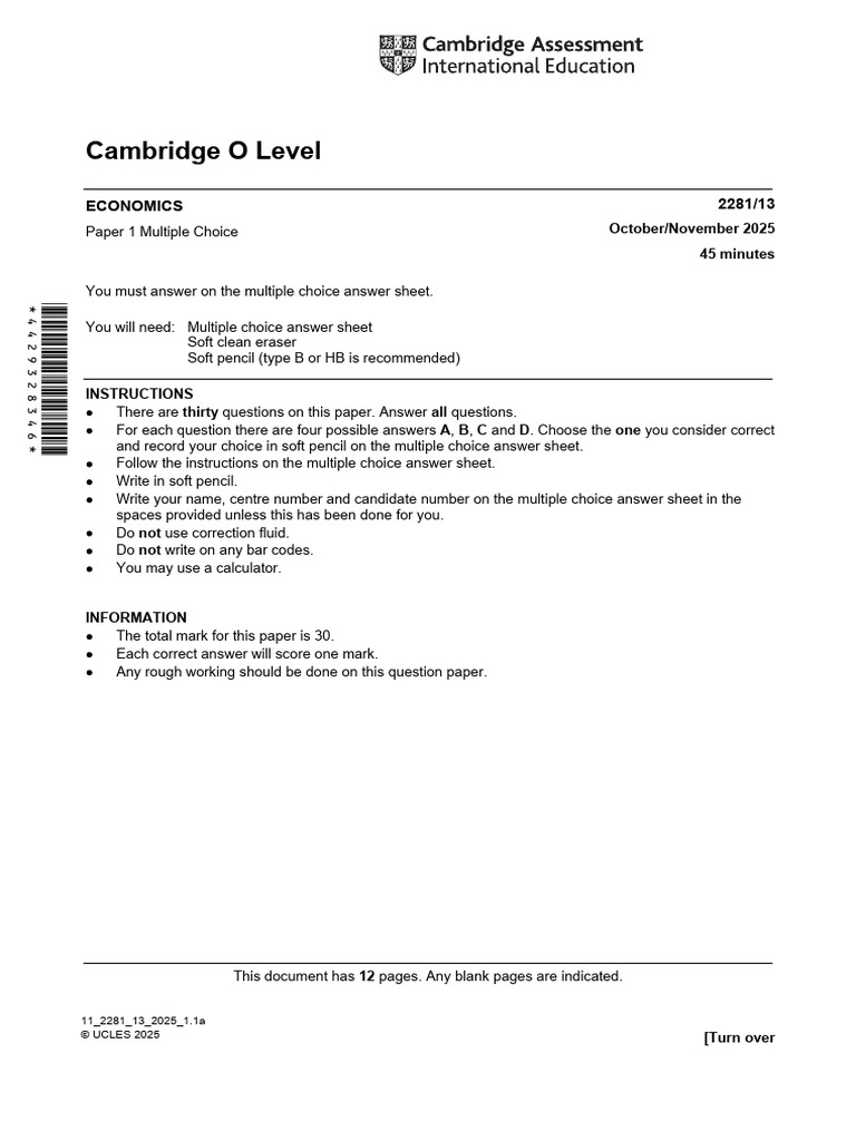 Cambridge O Level: Economics 13 | PDF | Cost Of Living | Economic ...