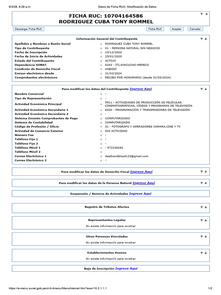 Ficha Ruc Tony | PDF | Industrias de servicio | Telecomunicaciones