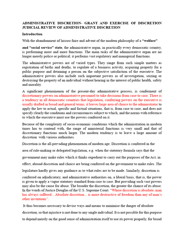 Administrative Discretion-Grant and Exercise of Discretion Judicial ...