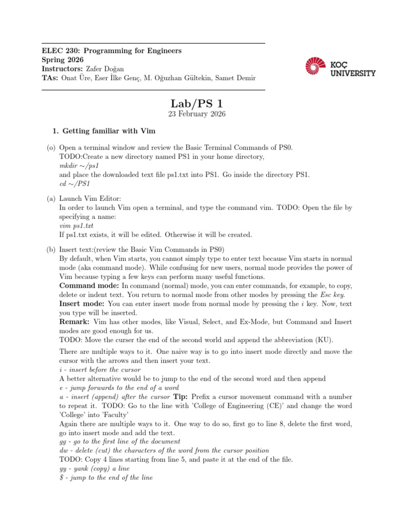 Lab/Ps 1: Elec 230: Programming For Engineers Spring 2026 Instructors ...