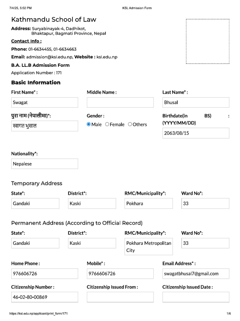KSL Form | PDF