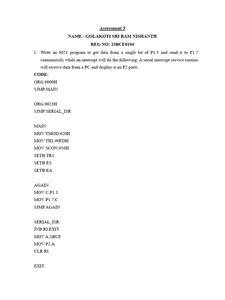 Microprocessors and Microcontrollers Lab Submission 3 | PDF