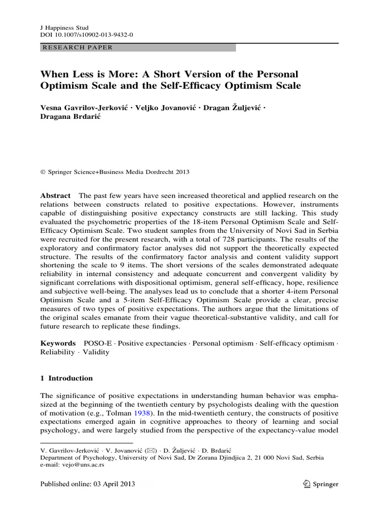 When Less Is More A Short Version of The Personal | PDF | Optimism ...