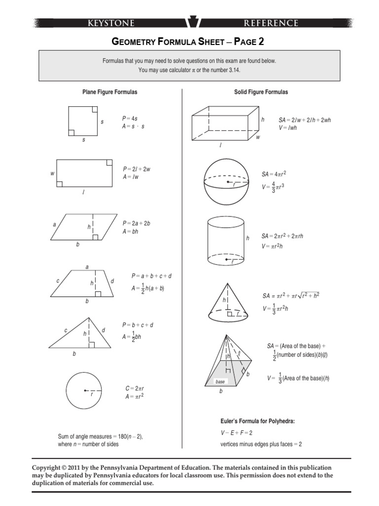 Keystone Formula Sheet Geometry 2 | PDF | Euclid | Mathematics