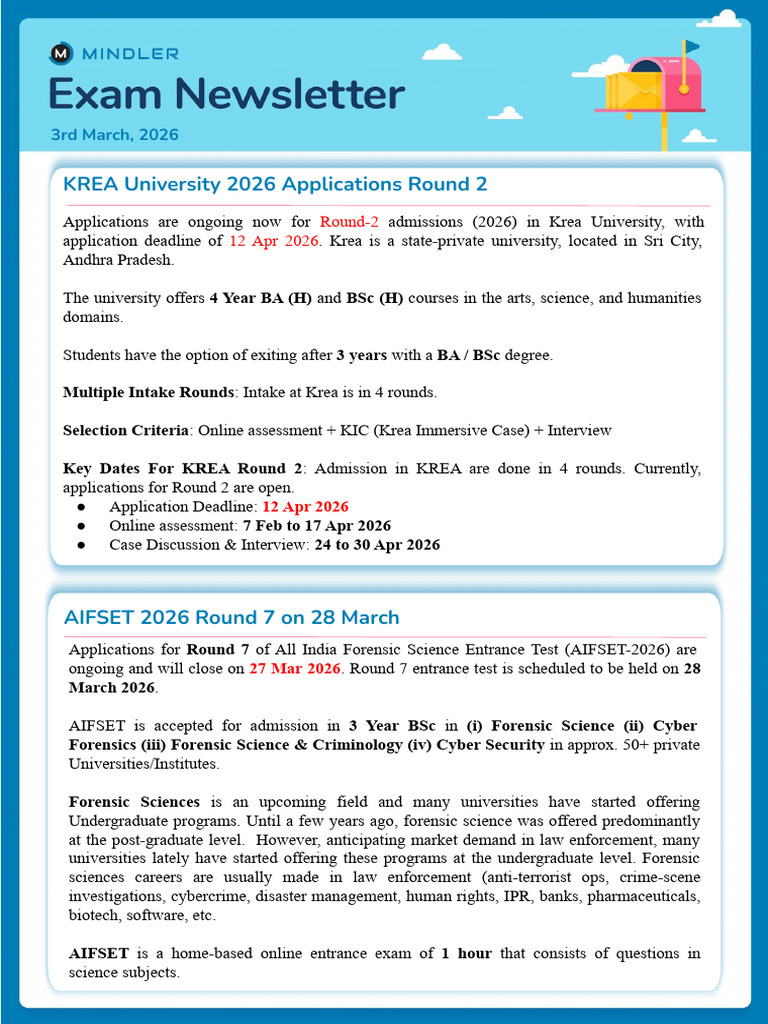 Mindler Exam Newsletter 3rd March, 2026 | PDF | Bachelor Of Arts ...