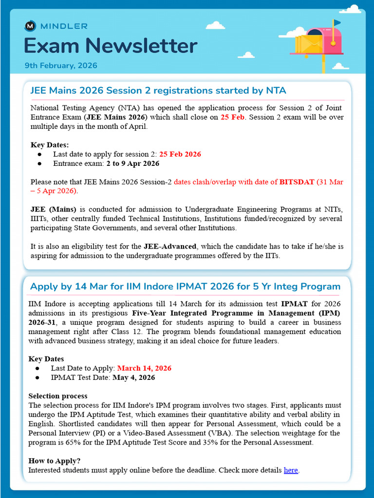 Mindler Exam Newsletter 9th February, 2026 | PDF | University And ...