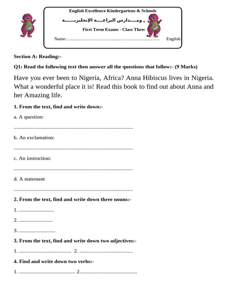 Term1 English Class 3 | PDF | English Language | Linguistic Typology