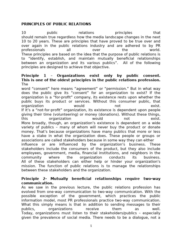 Public Relations Notes Principles | PDF | Public Relations | Communication