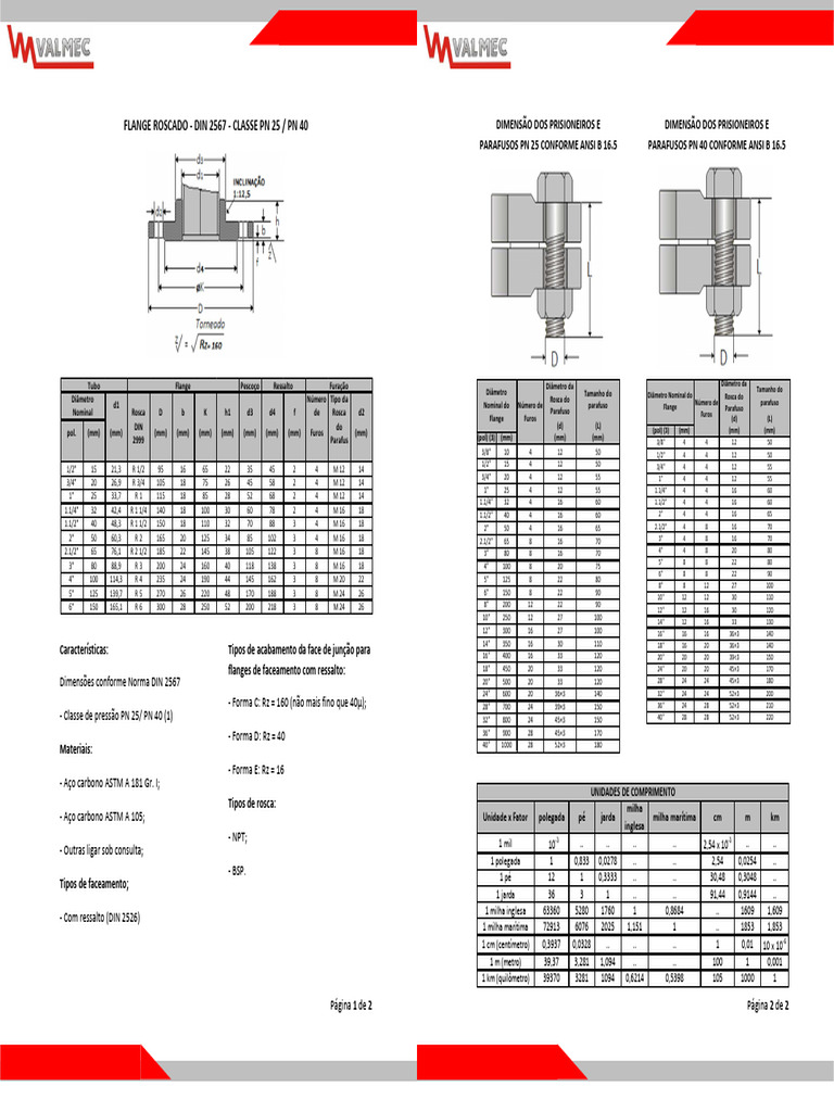 Flange Roscado PN 25 40 DIN 2565 | PDF | Ferramentas | Engenharia Mecânica