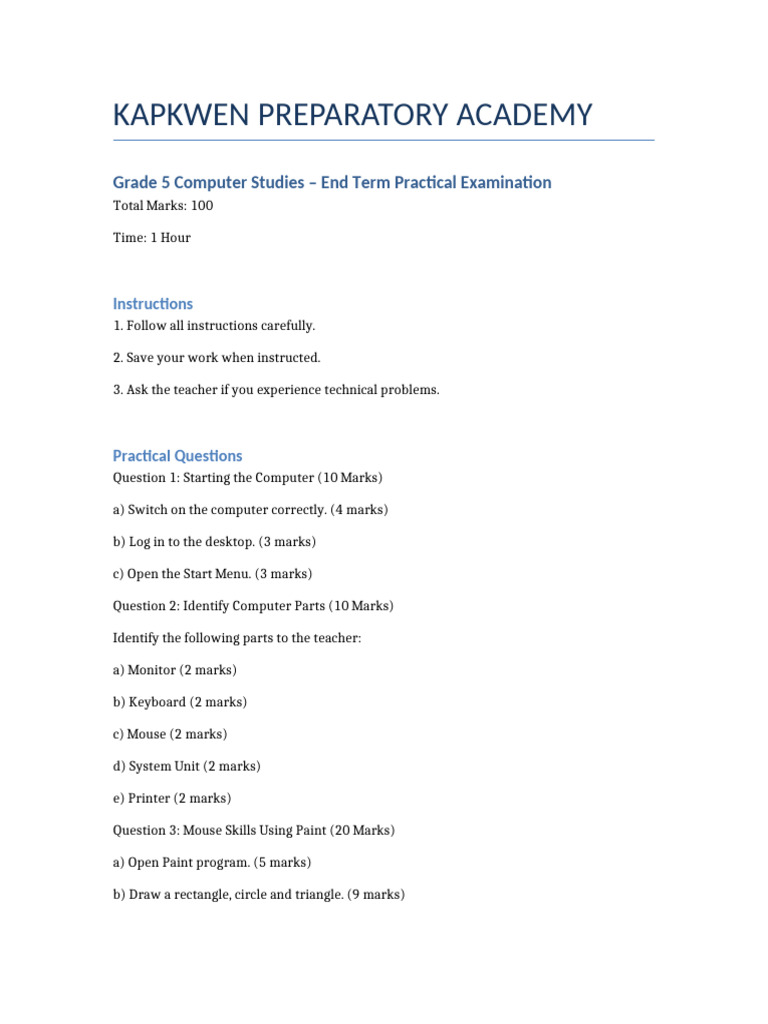 Grade5 Computer Practical Exam | PDF