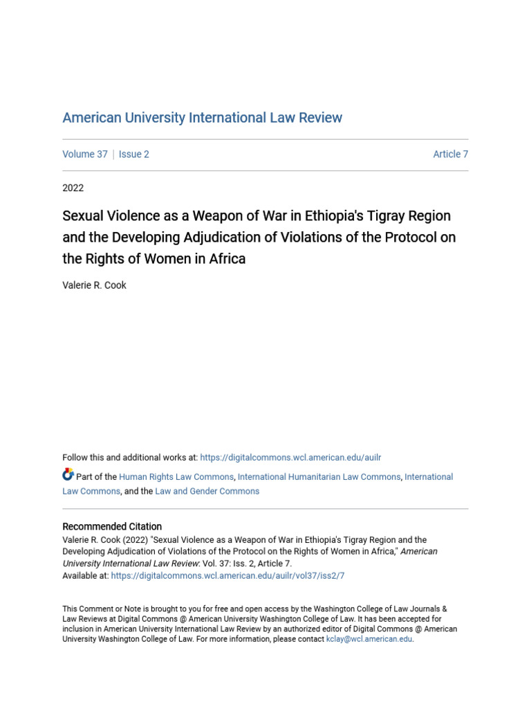 Sexual Violence As A Weapon of War in Ethiopias Tigray Region An | PDF ...