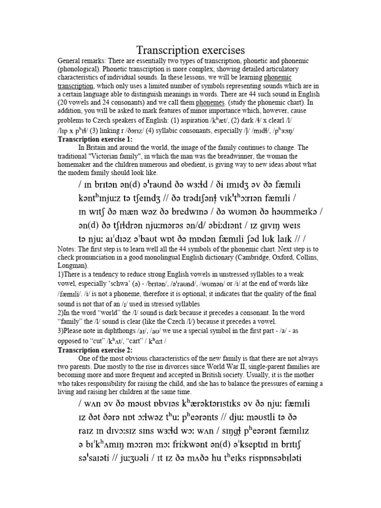 Transcription Exercises | PDF | Phoneme | Syllable