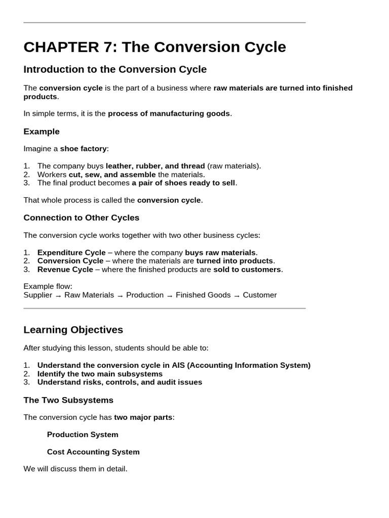 Chap7 Conversion Cycle | PDF | Lean Manufacturing | Inventory